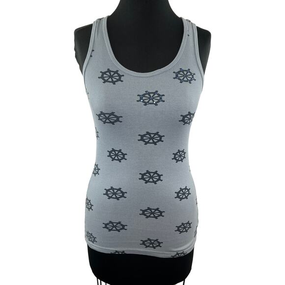 Y2K PRIMP Sail Nautical Rhinestone Blue Print Gray Racer Tank Size S Small - Picture 1 of 11